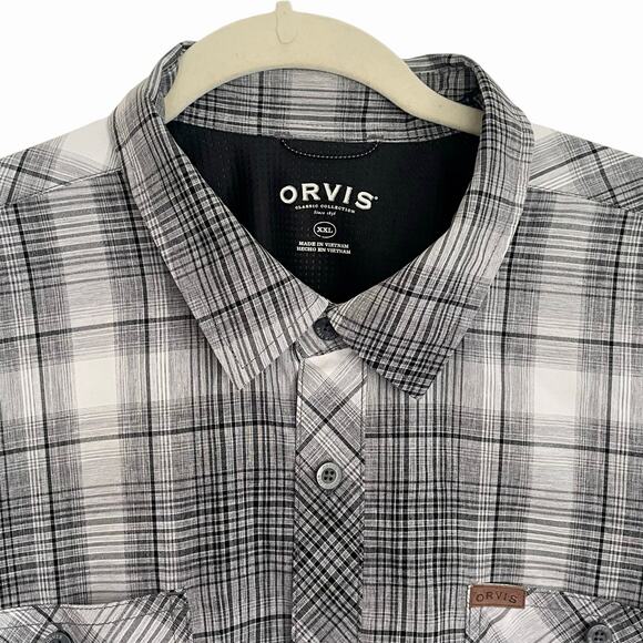 Orvis Black White Plaid Mens XXL Short Sleeve Button Down Shirt Camping Fishing - Picture 3 of 8